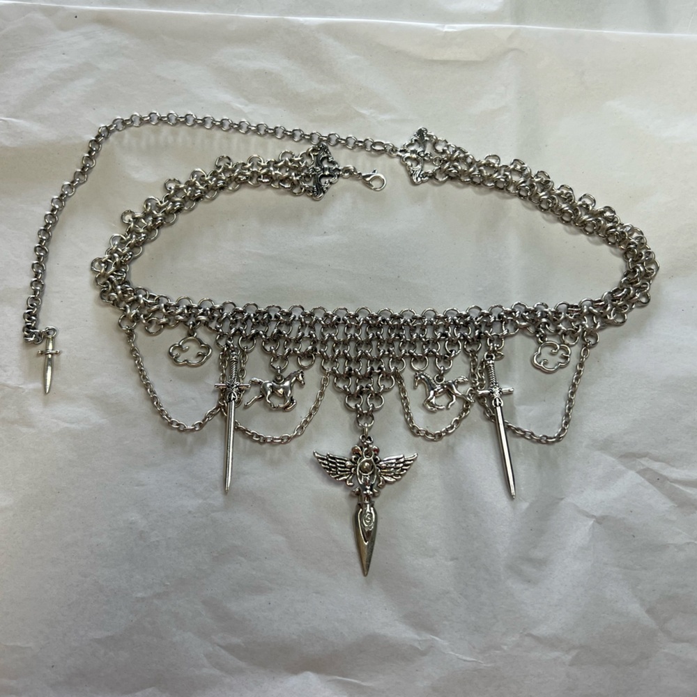 “Ride of the Valkyries #5" Handmade Gothic Warrior Silver Chainmail Bib Necklace - Picture 12 of 16